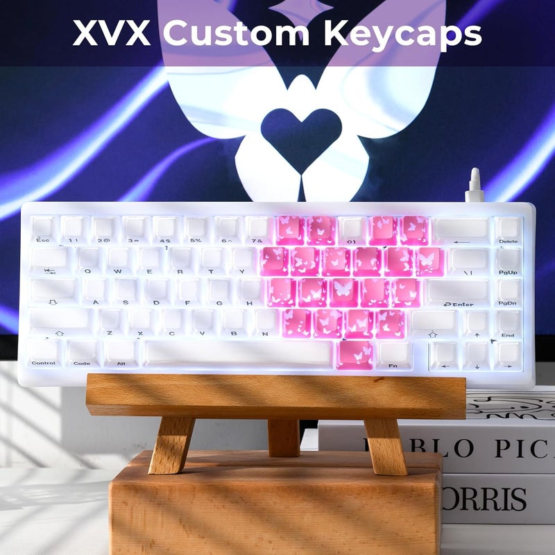 HITIME XVX Butterfly Shine Through Keycaps, Love Theme Cute Custom Keycaps, Blank OEM Profile IMD Translucent Keycap, Anime Style, for MX Switches Mechanical Keyboard, Pink（Only 21 Keys - Image 4